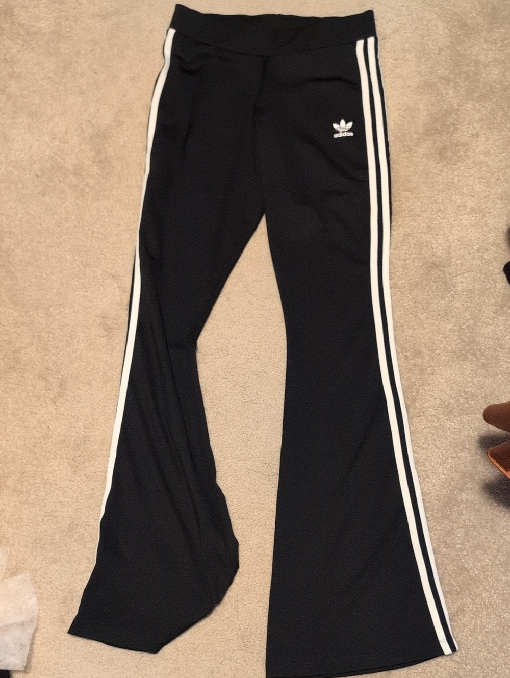 adidas Black Flared Track Pants with White Side Stripes